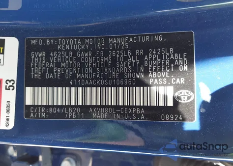 2025 Toyota Camry Xse from USA, damaged, VIN 4T1DAACK0SU106960